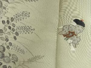 アンティーク　秋草に童子模様刺繍着物